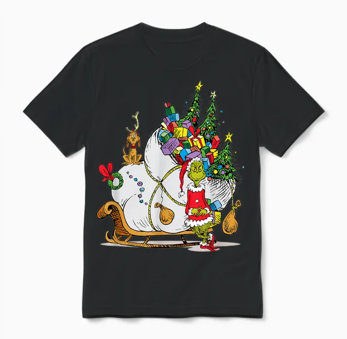 Dr. Seuss Grinch Sleigh Unisex T-Shirt in Black