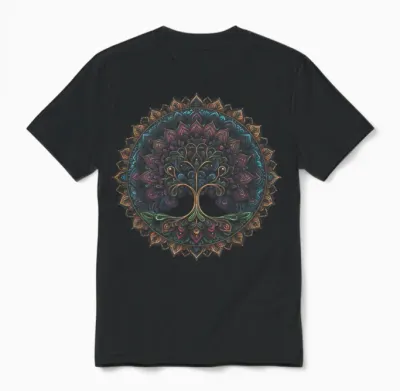 Cool Tree of Life Symbol in Mandala Style Art Man Woman T-Shirt, Black, S Unisex T-Shirt - Black