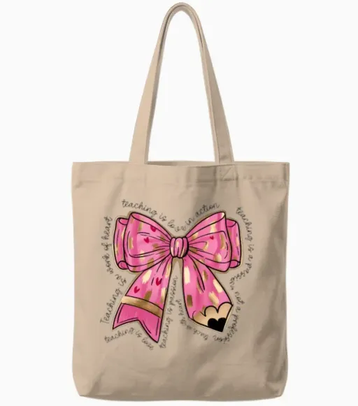 Teacher Valentine Heart Pencil Tote Bags in Natural