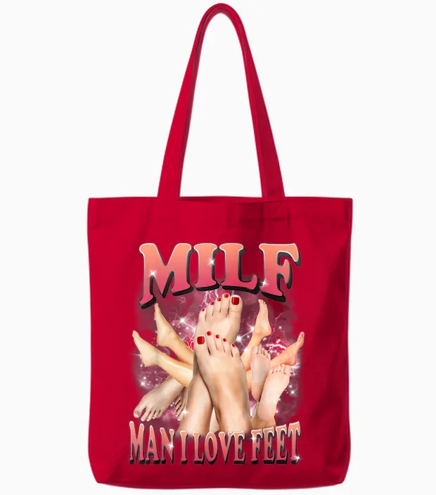 Homme Milf Drôle Que J'aime Les Pieds Tote Bags in Red