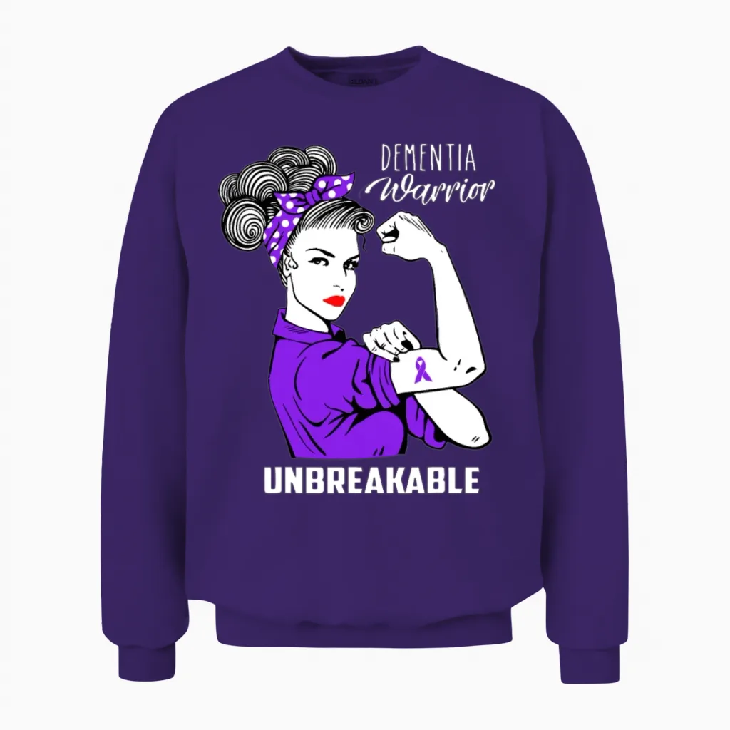 Dementia Warrior Unbreakable - Dementia Awareness Unisex Sweatshirt in Purple
