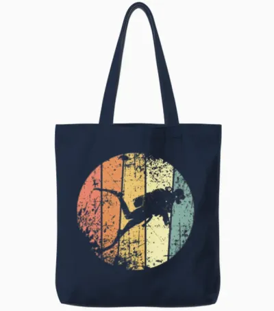 Diver Retro Scuba Diving Tote Bags - Navy