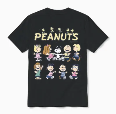 Peanuts Snoopy and Friends Dancing,short Sleeve Unisex T-Shirt - Black