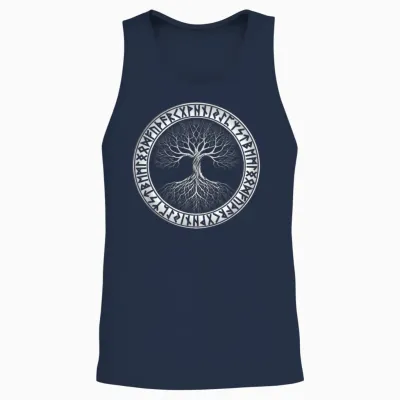 Nordic Tree of Life Yggdrasil Circle of Runes Viking Unisex Tank Top - Navy