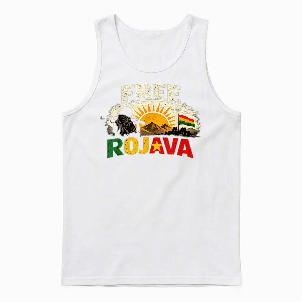 Free Rojava Kurdistan Unisex Tank Top in White