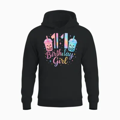 Bubble Boba Tea Sweet 11 Years Old 11th Birthday Girls Unisex Hoodie - Black