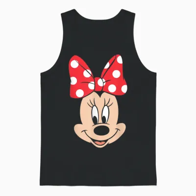 Disney Minnie Mouse Polka Dot Bow Big Face Unisex Tank Top - Black