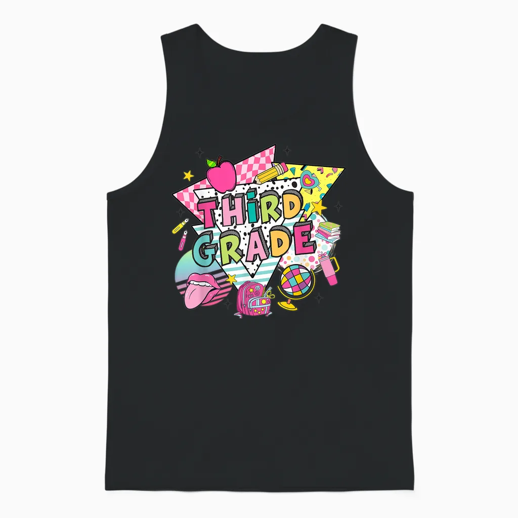 Hello Third Grade Shirt - Girls 3rd Grade Outfit, 3rd Grade Unisex Tank Top in Black