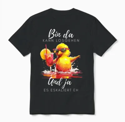 Party Duck with Cocktail - Funny Girls' Evening Saying Unisex T-Shirt - Black