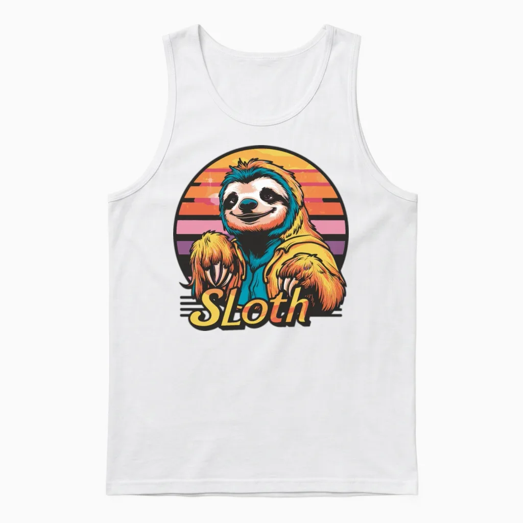 Funny Sloth Retro Vintage Unisex Tank Top - White