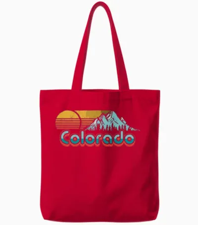 Retro Throwback Colorado Mountains Tote Bags - Red