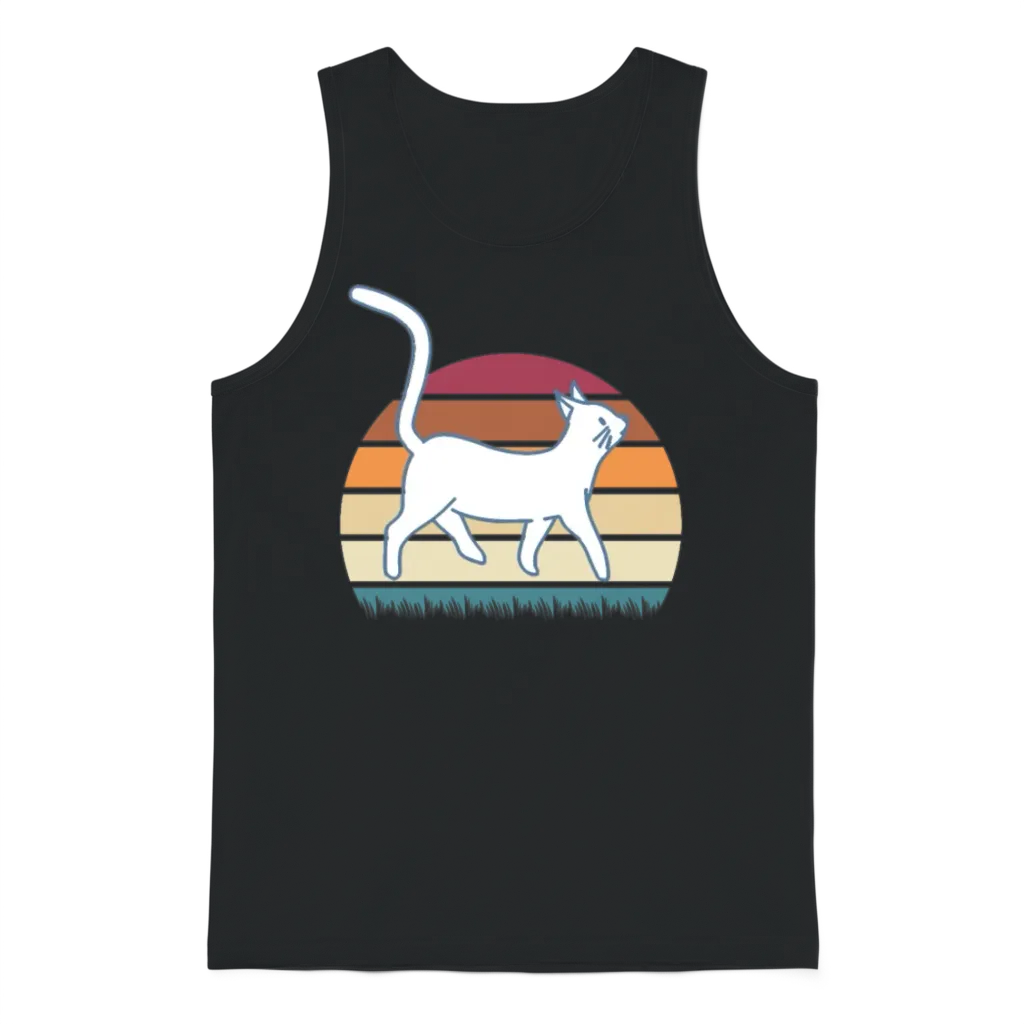 Retro Cat โ Lovers Gift Unisex Tank Top - Black