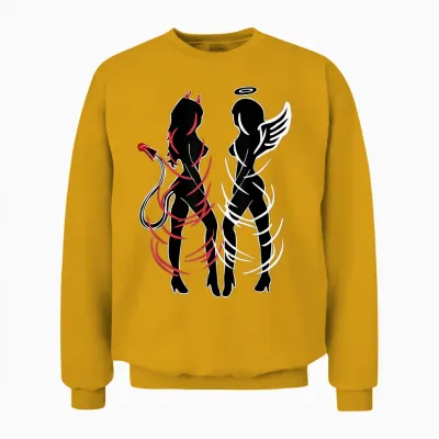 Sexy Duality Symbol Devil and Angel Girls Unisex Sweatshirt - Gold
