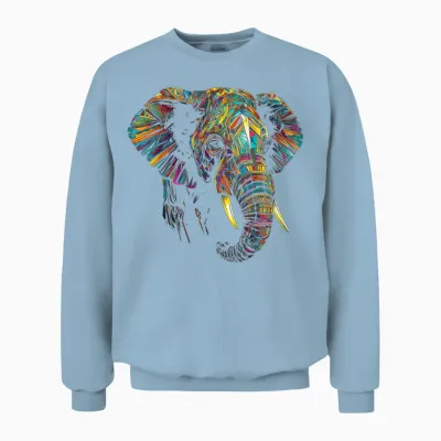 Elephant T-Shirt with Colourful Animal Design, Black Unisex Sweatshirt - Light Blue
