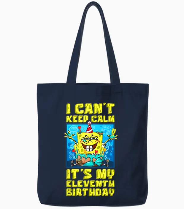 Mademark X Spongebob Squarepants - I Can't Keep Calm Its My Eleventh Birthday 11th Birthday Boy Tote Bags in Navy