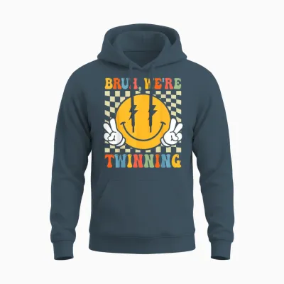 Bruh We're Twinning Retro Twin Day Spirit Week Boys Unisex Hoodie - Dark Heather