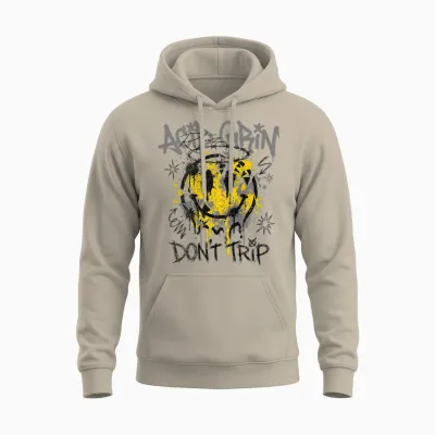 Backprint Streetwear Mode Fashion Damen Herren Retro Smile Unisex Hoodie - Sand