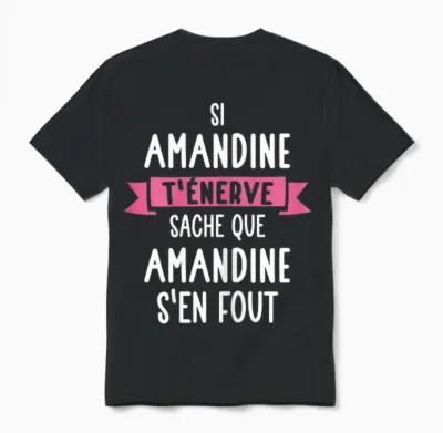 Amandine Women's Gift Humour Name Personalised T-Shirt, Black Unisex T-Shirt - Black
