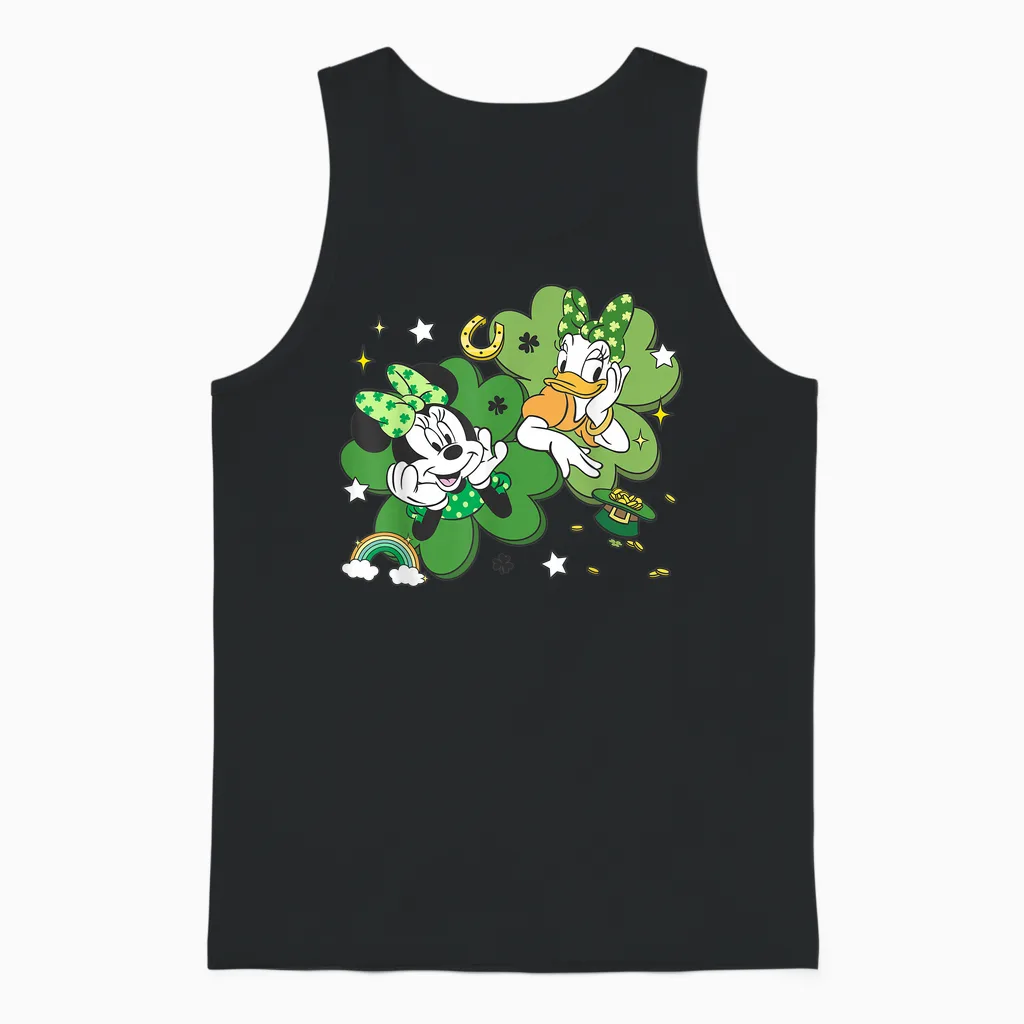 Disney Mickey and Friends St Patrick's Day Minnie Daisy Duck Unisex Tank Top in Black