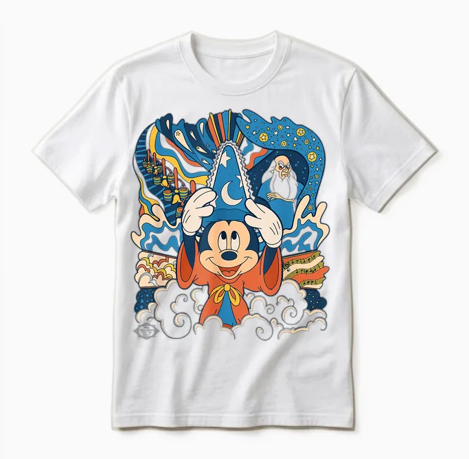 Disney Fantasia Mickey Mouse Sorcerer’s Apprentice Retro Unisex T-Shirt - White