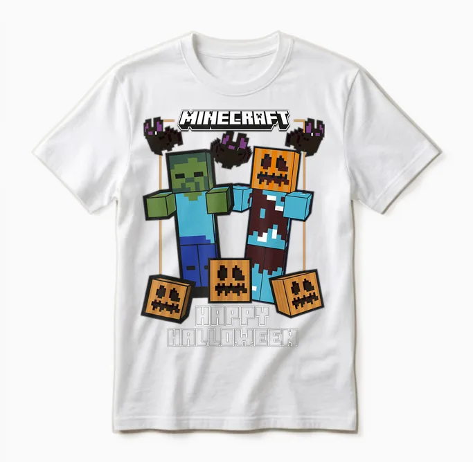 Minecraft Happy Halloween Pumpkin Zombie Fun Unisex T-Shirt in White