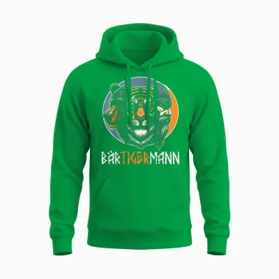 Bärtigermann Viking Beard Full Beard Tiger Man T-Shirt, Black Unisex Hoodie - Irish Green