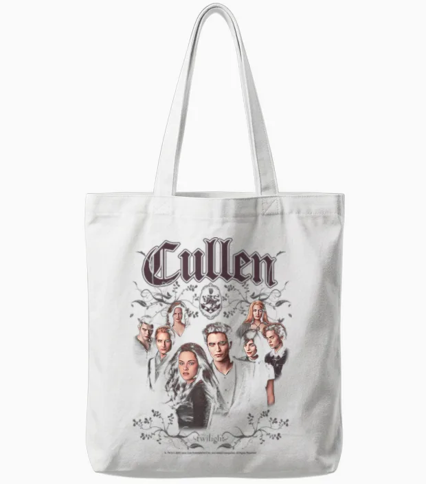 Twilight Cullen Family Portrait Filigree Frame Retro Movie Tote Bags in White