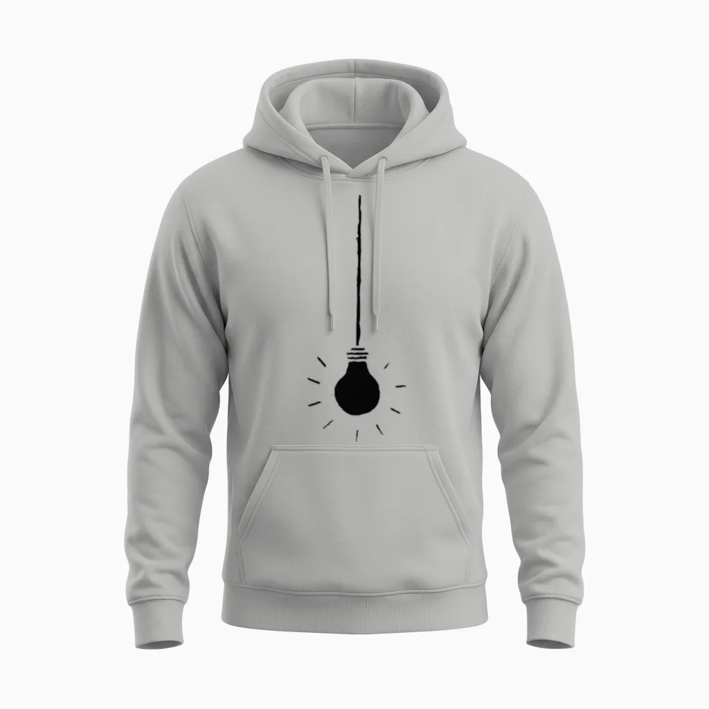 Hand Cut Linocut Hanging Light Bulb Minimalist Gra Unisex Hoodie in Ash