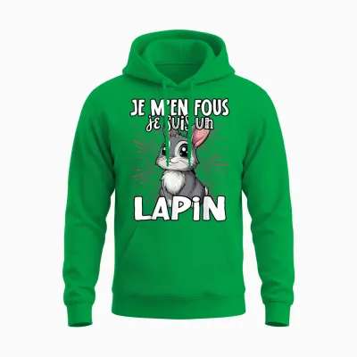 Je M'en Fous Je Suis Un Lapin Cute Rabbit T-Shirt, Black, S Unisex Hoodie - Irish Green