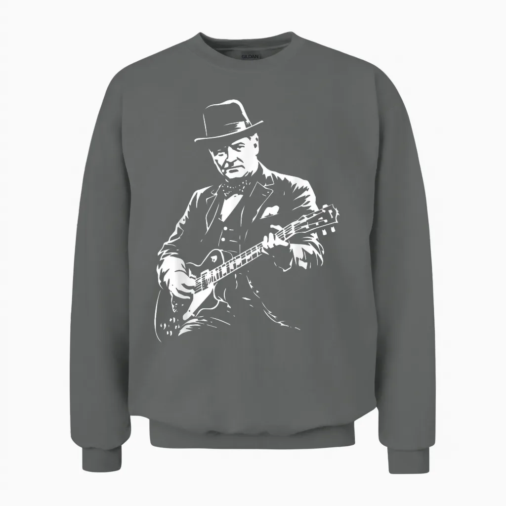 Winston Churchill Guitare Unisex Sweatshirt in Graphite Heather
