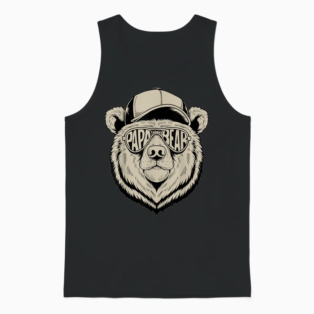 Vatertagsgeschenk Papa Bär Papa Bear T-Shirt Vatertag Herren Väter Casual Fun Schwarz Small Eu 16-16.5 Crew-Ausschnitt Klassisch Halbarm Pull-On Polyester 100% Atmungsaktiv Cartoon Bär Unisex Tank Top in Black