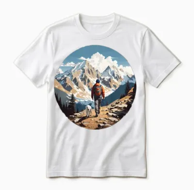 Man Hiking with Dog Unisex T-Shirt - White