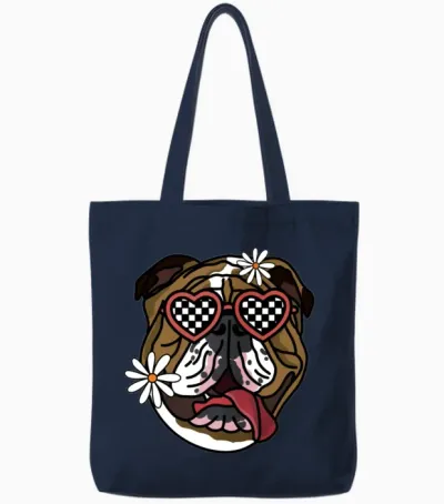 Bulldog Retro Dog Tote Bags - Navy