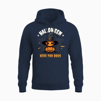 Whimsical Pumpkin Witch Illustration Unisex Hoodie - Navy