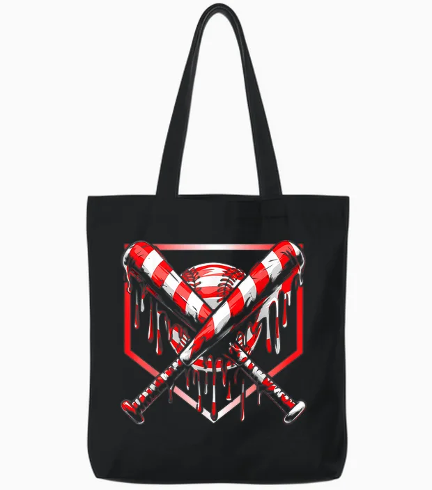 Baseball Candy Cane Christmas Baseball Ice Cream Drip Boys Tote Bags in Black