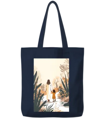 Jesus Christ Walking with a Girl, Come Follow Me, Tote Bags - Navy