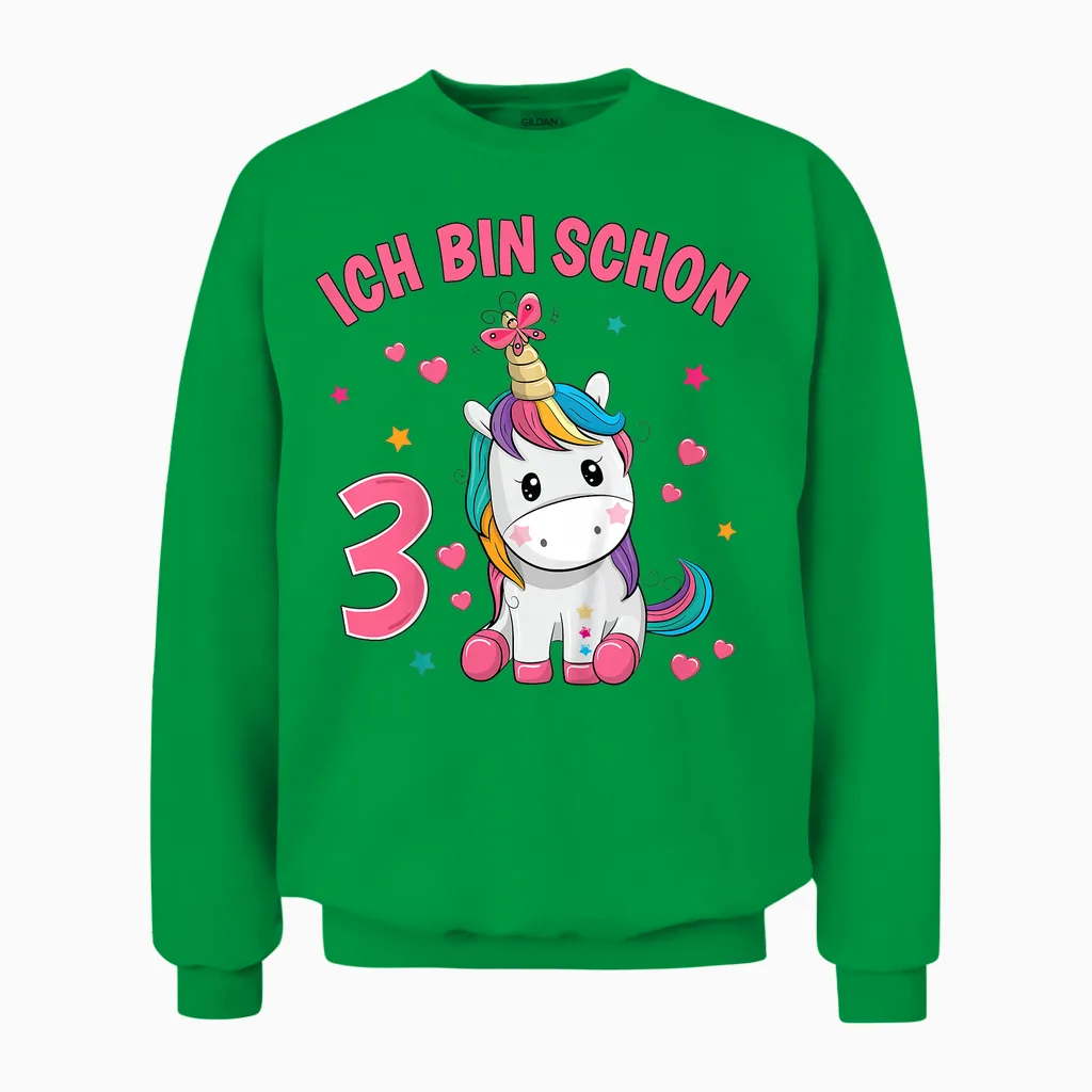 3 Jahre Alt 3 Geburtstag Mädchen Einhorn Geschenke Unisex Sweatshirt in Irish Green