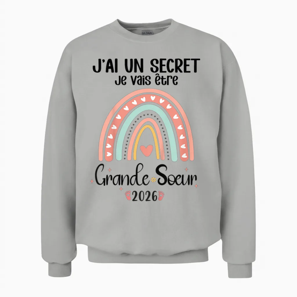Child Future Big Sister 2026 Je Vais Etre Grande Soeur Unisex Sweatshirt in Ash