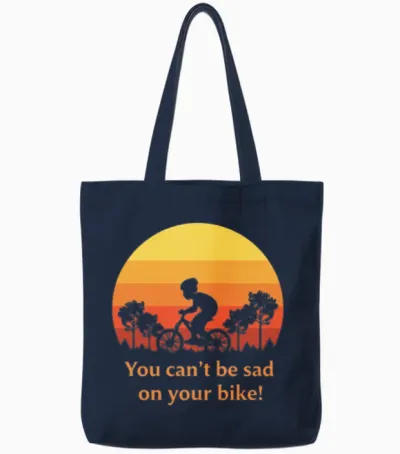 You Can't Be Sad on Your Bike! Tote Bags - Navy