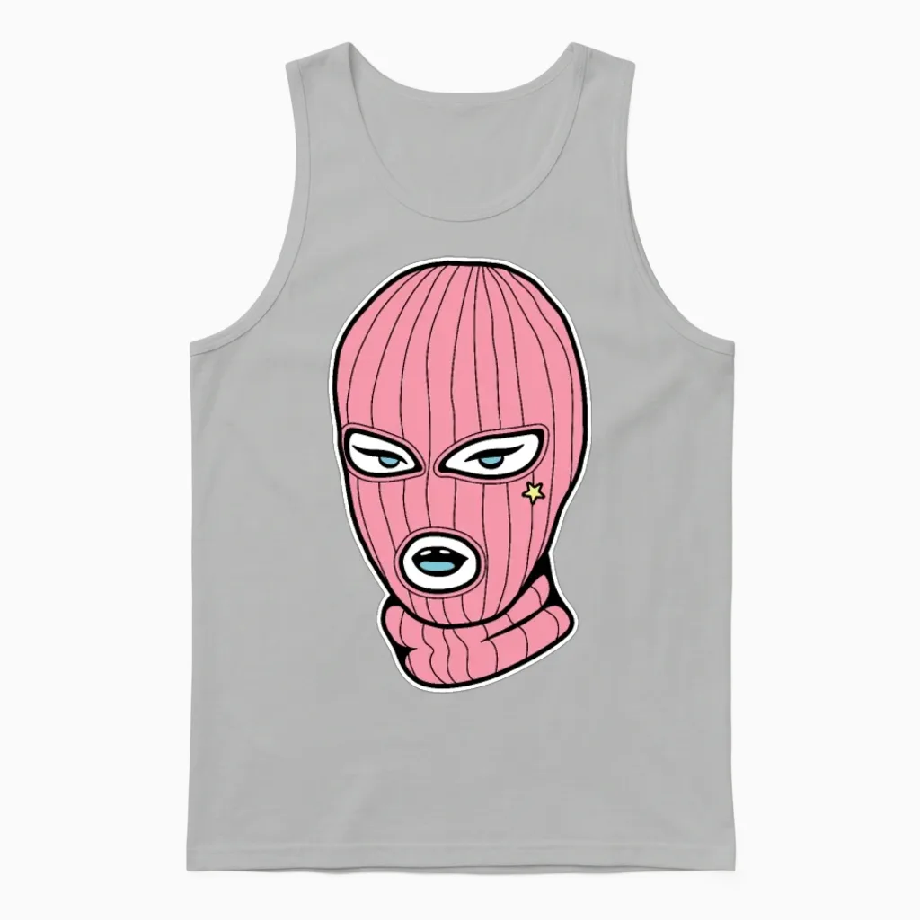 Pink Ski Mask Balaclava Rosa Girlie Woman Unisex Tank Top in Ash