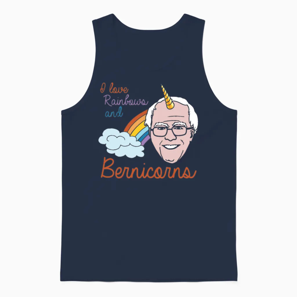 I Love Rainbows and Bernicorns Unisex Tank Top in Navy