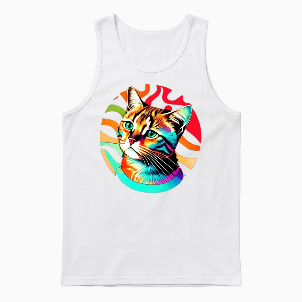 Retro Rainbow Colorful Cat Lovers Unisex Tank Top - White
