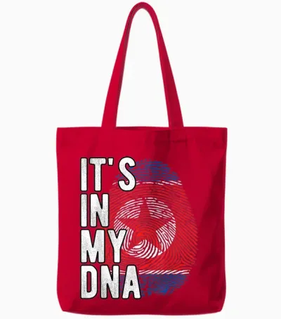 Funny It's in My Dna North Korea Flag Fingerprint T-Shirt, Black, S Tote Bags - Red