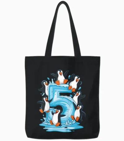 Kinder Pinguine 5. Geburtstag Jungen Mädchen 5 Jahre Pinguin Tote Bags - Black