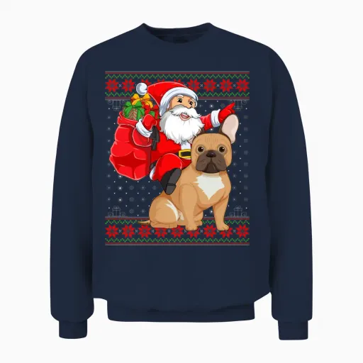 Santa Riding French Bulldog Christmas Dog Unisex Sweatshirt - Navy