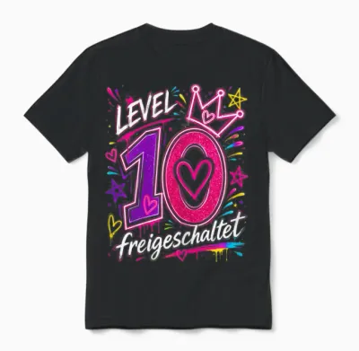 10 Jahre Mädchen Geburtstag Level Freigeschaltet Geschenk Unisex T-Shirt - Black