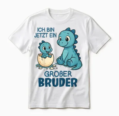 Children's Siblings Dinosaur Baby T-Shirt with German Text "ich Bin Jetzt Ein Großer Bruder" [german, Black, S Unisex T-Shirt - White