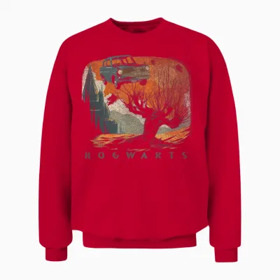 Harry Potter Hogwarts Whomping Willow Distressed Unisex Sweatshirt - Red