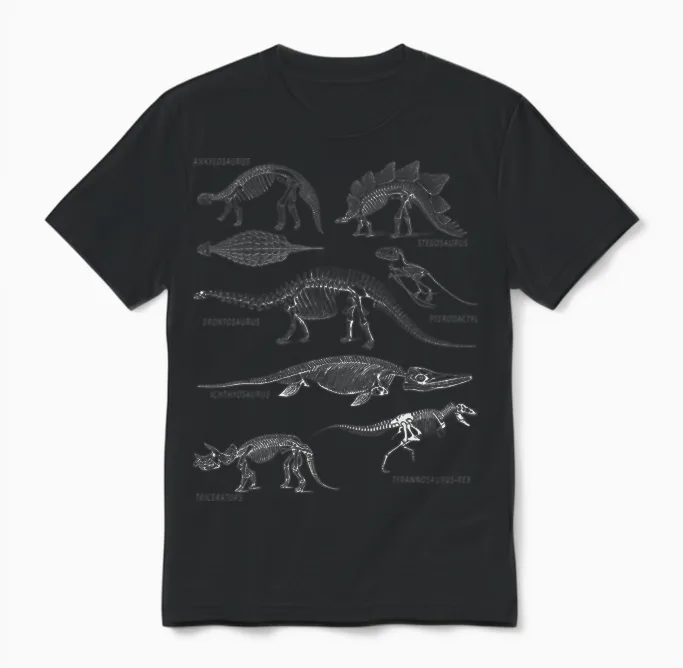 Dino Skeleton Tea Dinosaur Art Clothing Paleontology Merch Unisex T-Shirt in Black