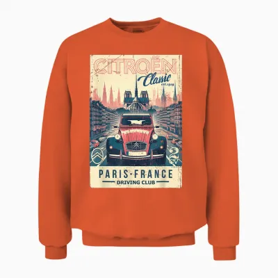 Citroën Classic Paris France Driving Club 2cv Notre-Dame T-Shirt, Black, S Unisex Sweatshirt - Orange